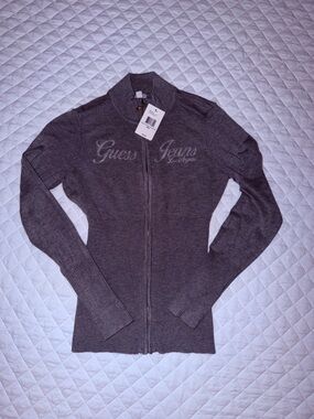Guess Gray Full-Zip Knit Jacket